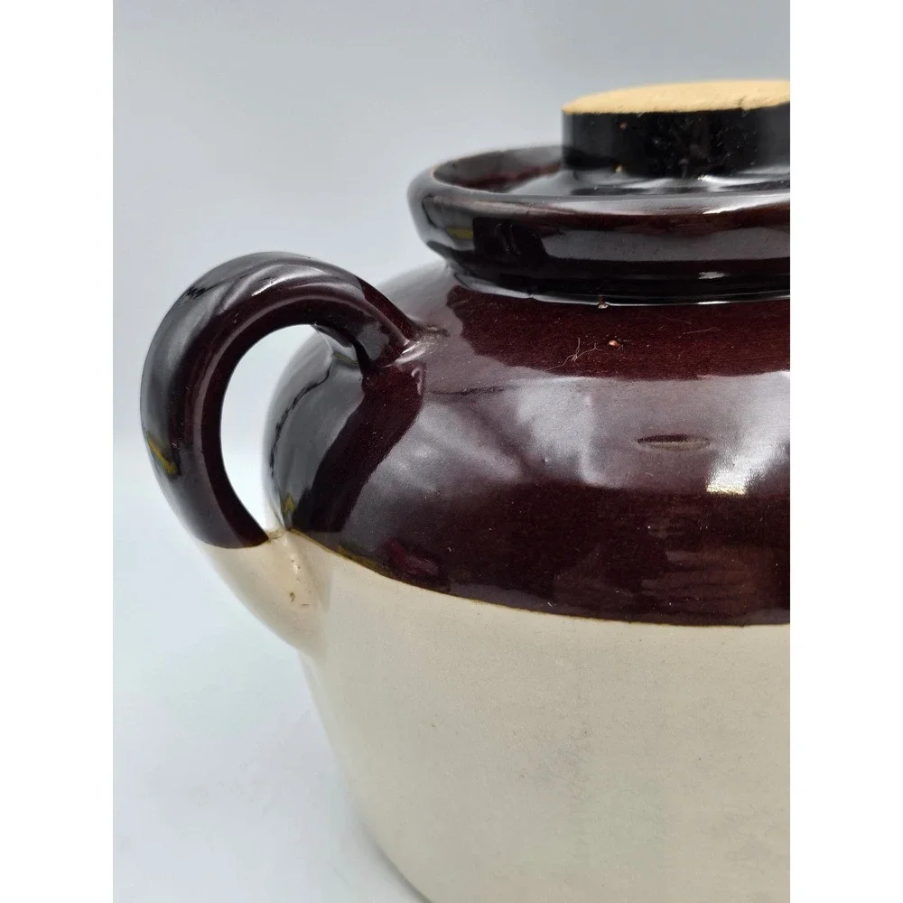 Unbranded Stoneware Bean Pot Brown Good Two Tone USA Pottery‎ Crock